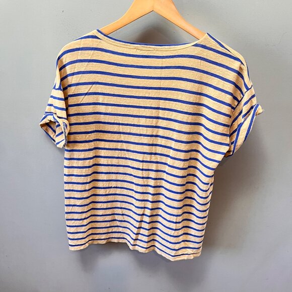 J. Crew 100% Linen blue and yellow striped t-shirt- Size XL - Picture 5 of 6